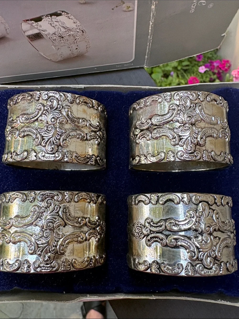 Vintage Silver Plated Napkin Rings Set of 4 | Classic Baroque | Original Box